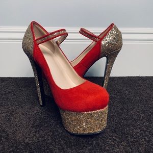 Red Glittering Gold High Heels